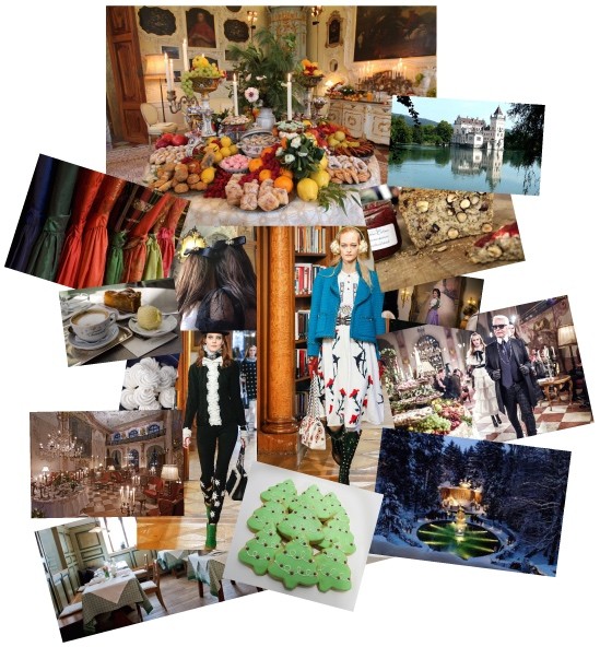 The buffet at the Chanel Show last week in Salzburg, do not forget a Guglhupf, go on a castle tour around the Salzburger Land and enjoy the good old times, Nussbrot with homemade jams are a great breakfast to enjoy, IRMA’s favorite looks of the Chanel show, Mr. Karl Lagerfeld enjoying himself walking around the halls of Schloss Leopoldskron after his show, The Mirabell Garden covered in snow (not yet), my favorite green Christmas tree cookies which are too beautiful to eat, Schloss Aigen has the best selection of Tafelspitz in town, enjoy a table at the traditional Stube, the dinner hall at Schloss Leopoldskron, Baiser reminds me of snowflakes which have to be on the table, a cup of coffee with a traditional Strudel is a must at Cafe Tomaselli in the center of the old town, handmade Austrian costumes and buckskin (Hirschleder) wear at Jahn Markl, make an appointment for your personal fitting these clothes will last a lifetime.