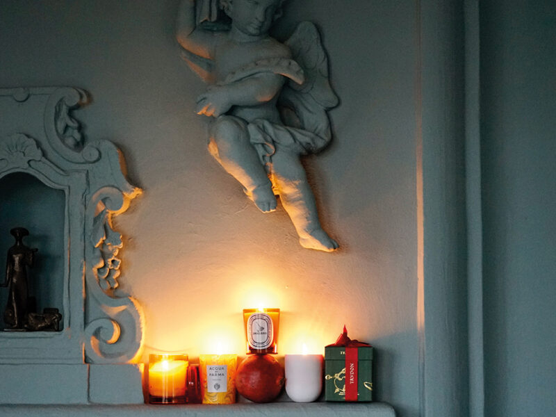Scented candles for a Christmas interior at home