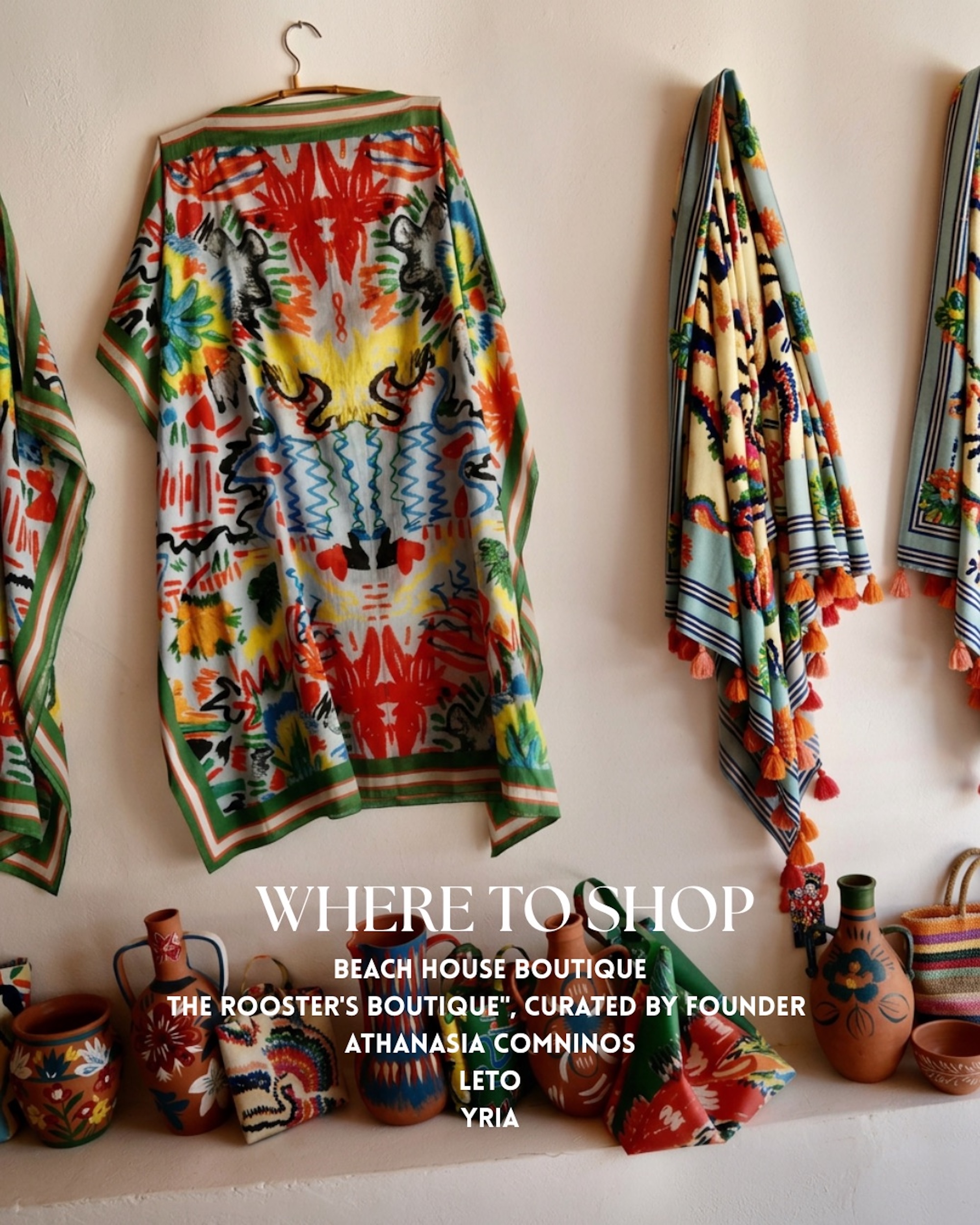 Hand painted kaftans and ceramics at Antiparos boutiques