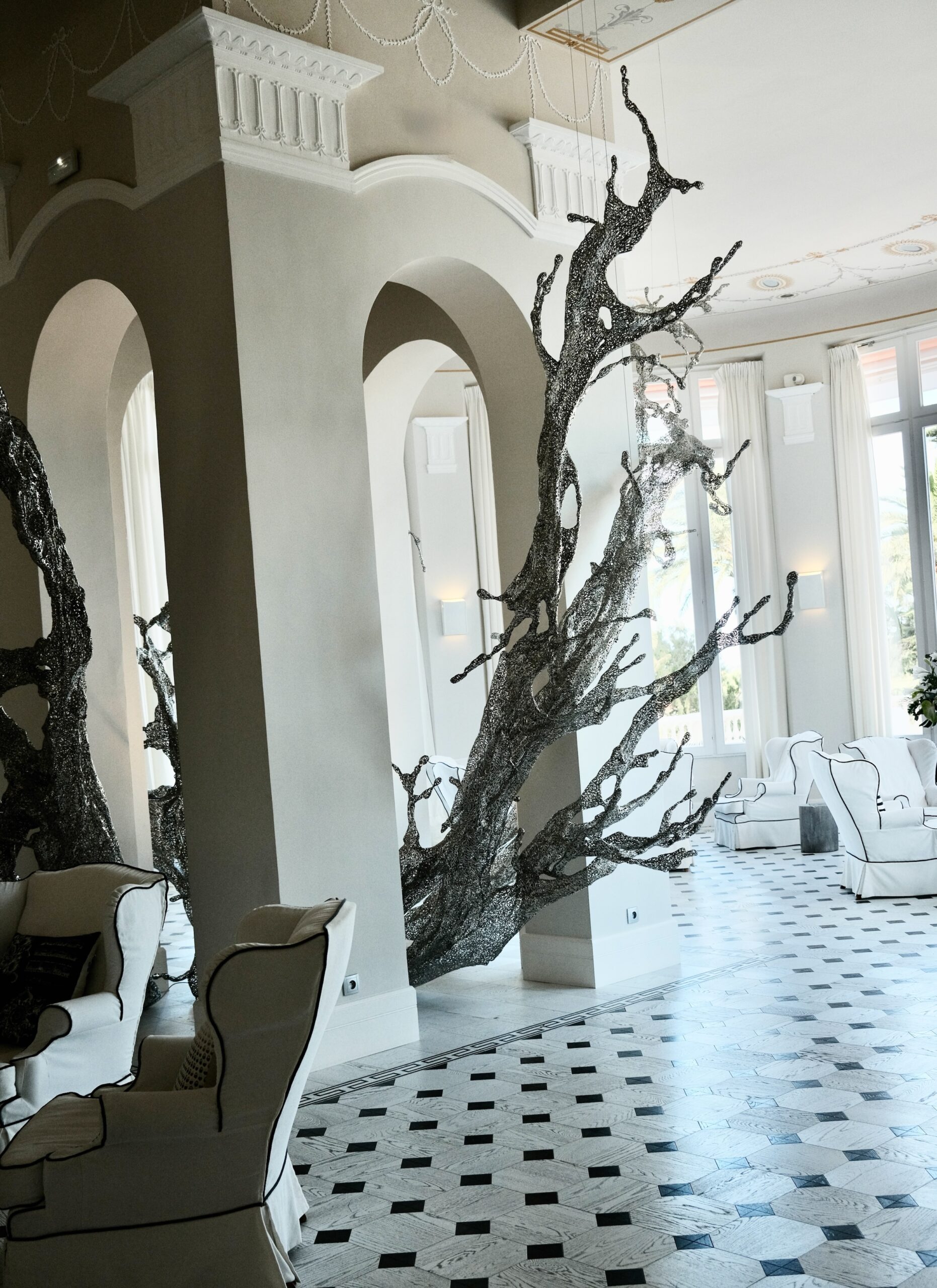 Zheng Lu sculptural branch in the lobby salon