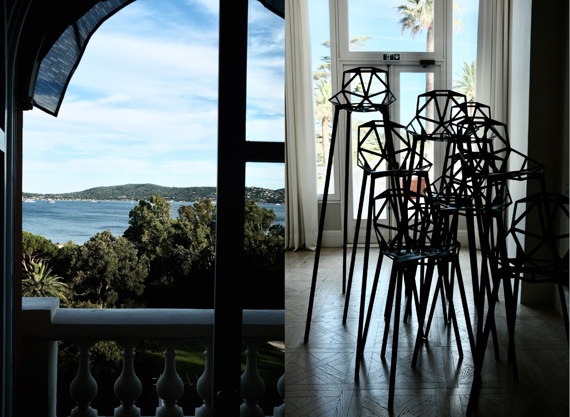View of the Gulf of Saint Tropez with Chair One barstools by Konstantin Grcic