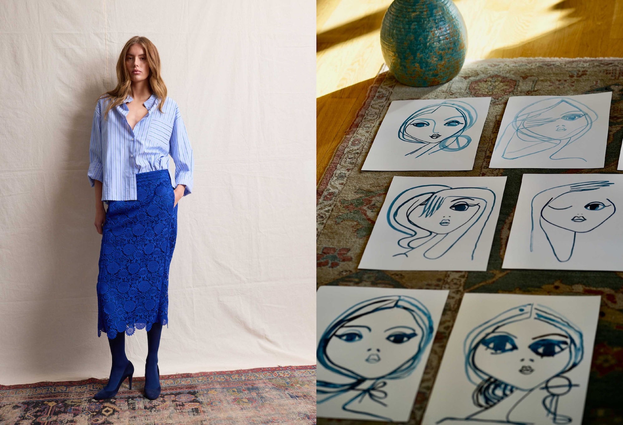Travel Shirt Blue Line and Pencil Skirt Ella, Jasmin Khezri Collection Fall/Winter 2026