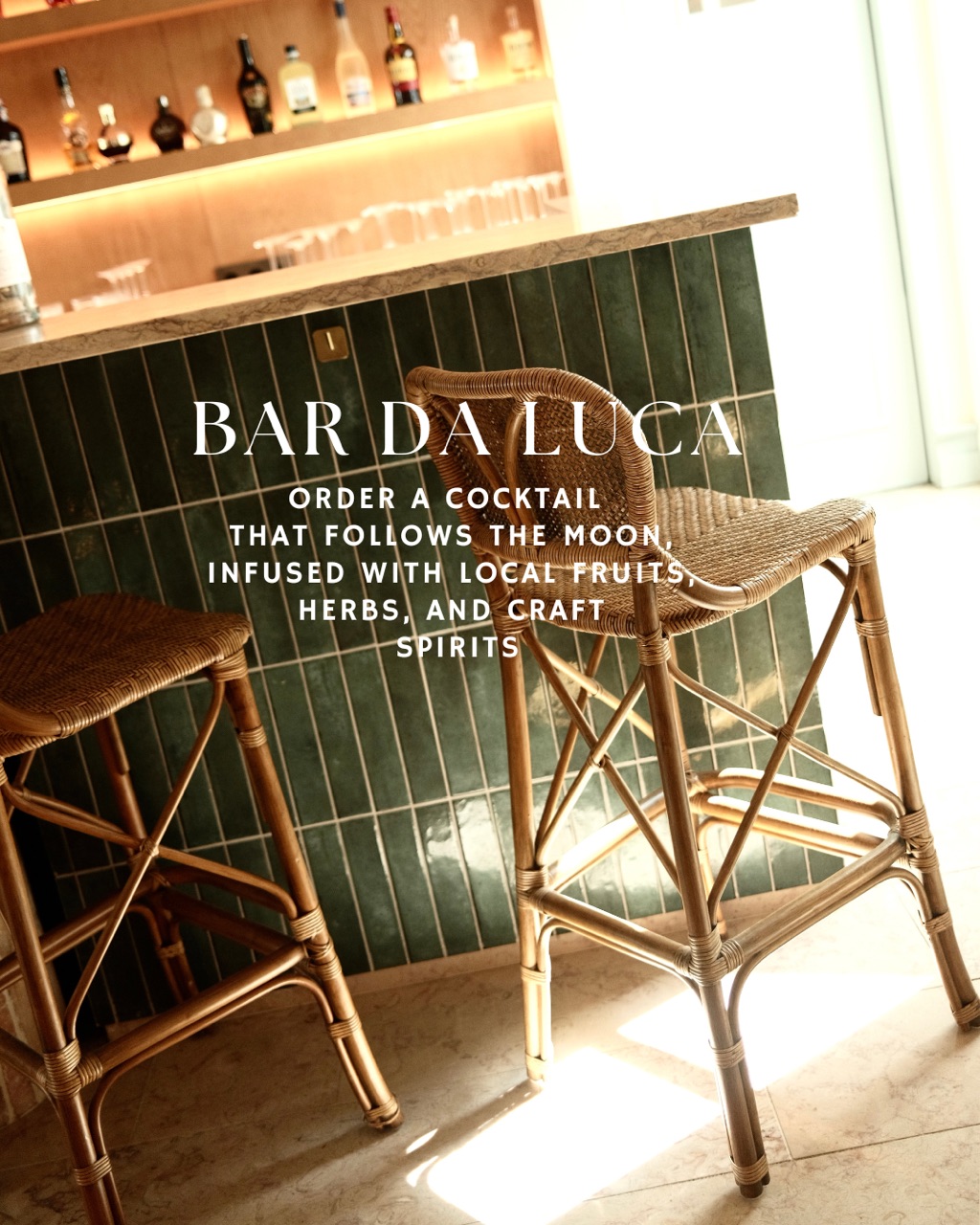 Rattan bar stools at Bar da Lua
