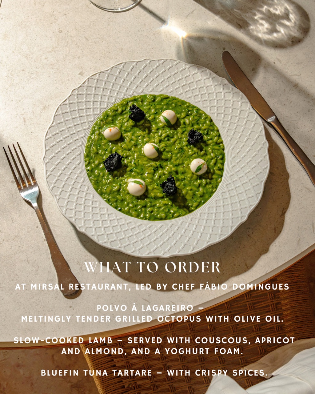 Green risotto with caviar at Mirsal