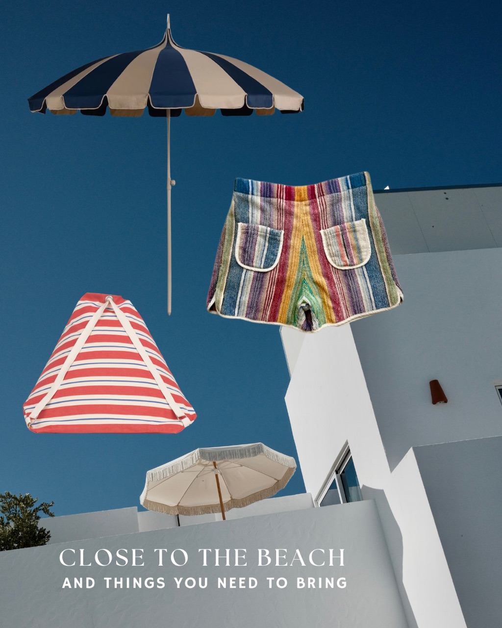 Beach umbrellas and striped shorts