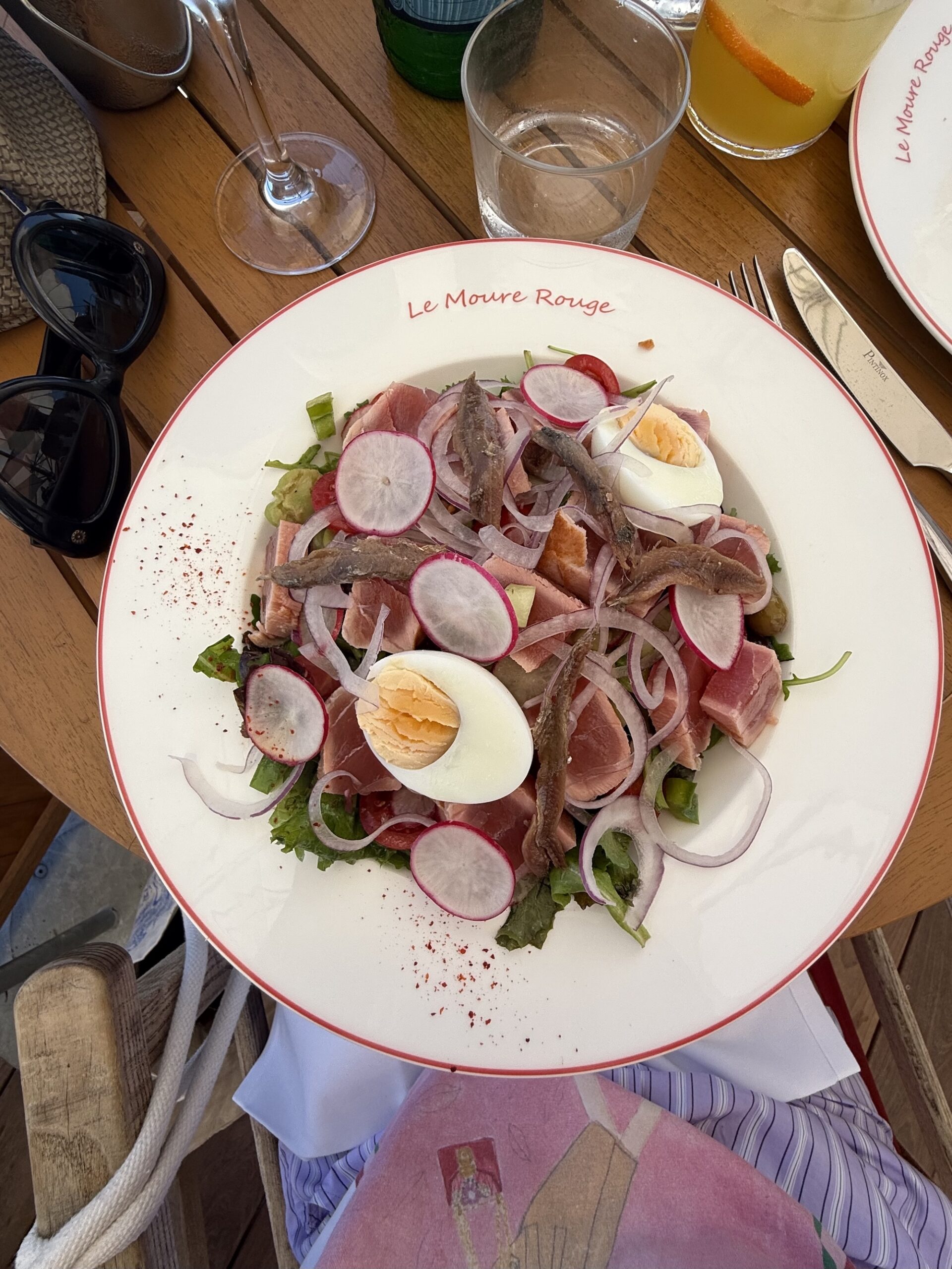 Nicoise style salad with tuna, egg, radish and anchovies at Le Moure Rouge