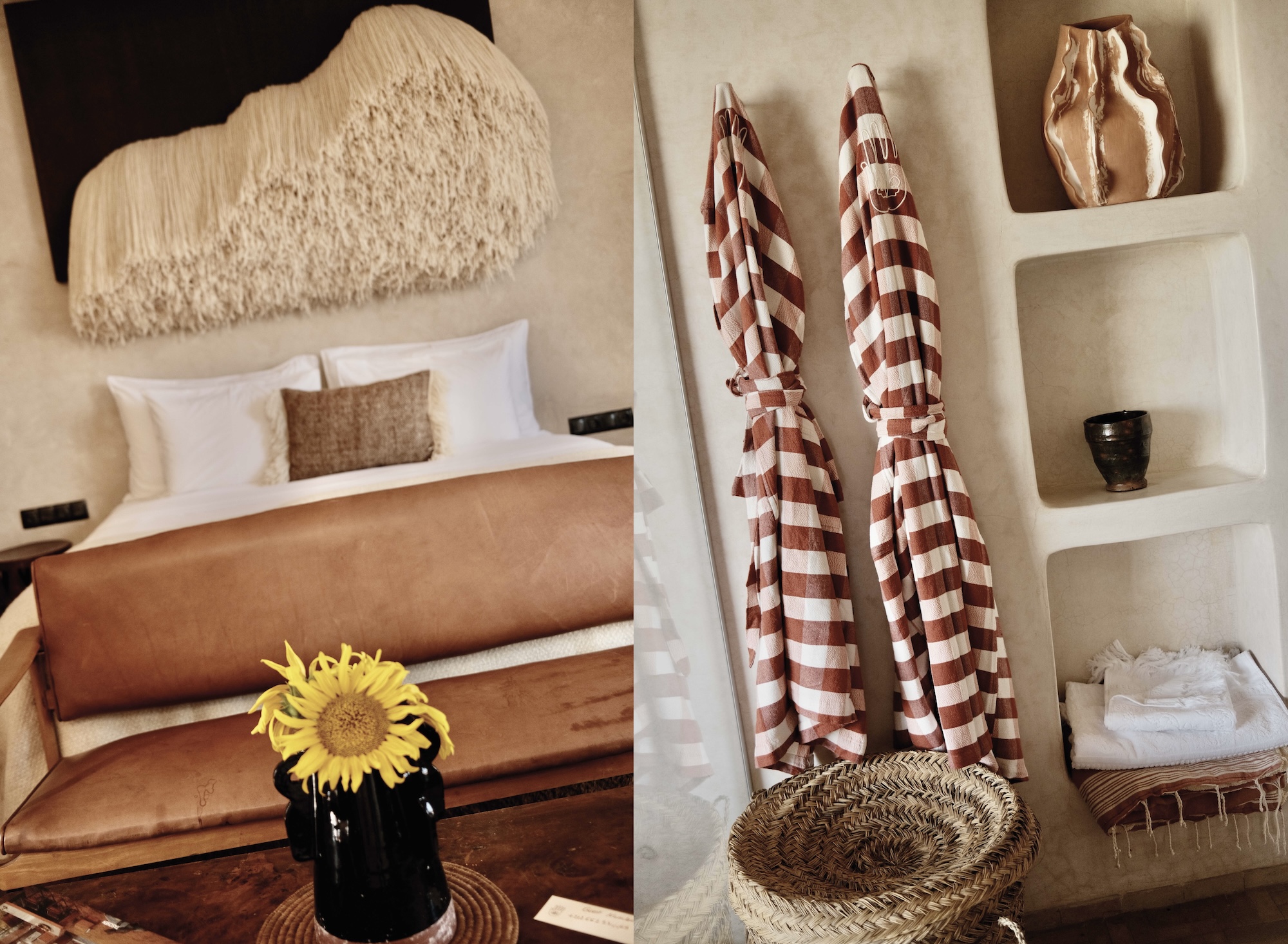 Farasha Farmhouse suite with wool wall art and striped robes