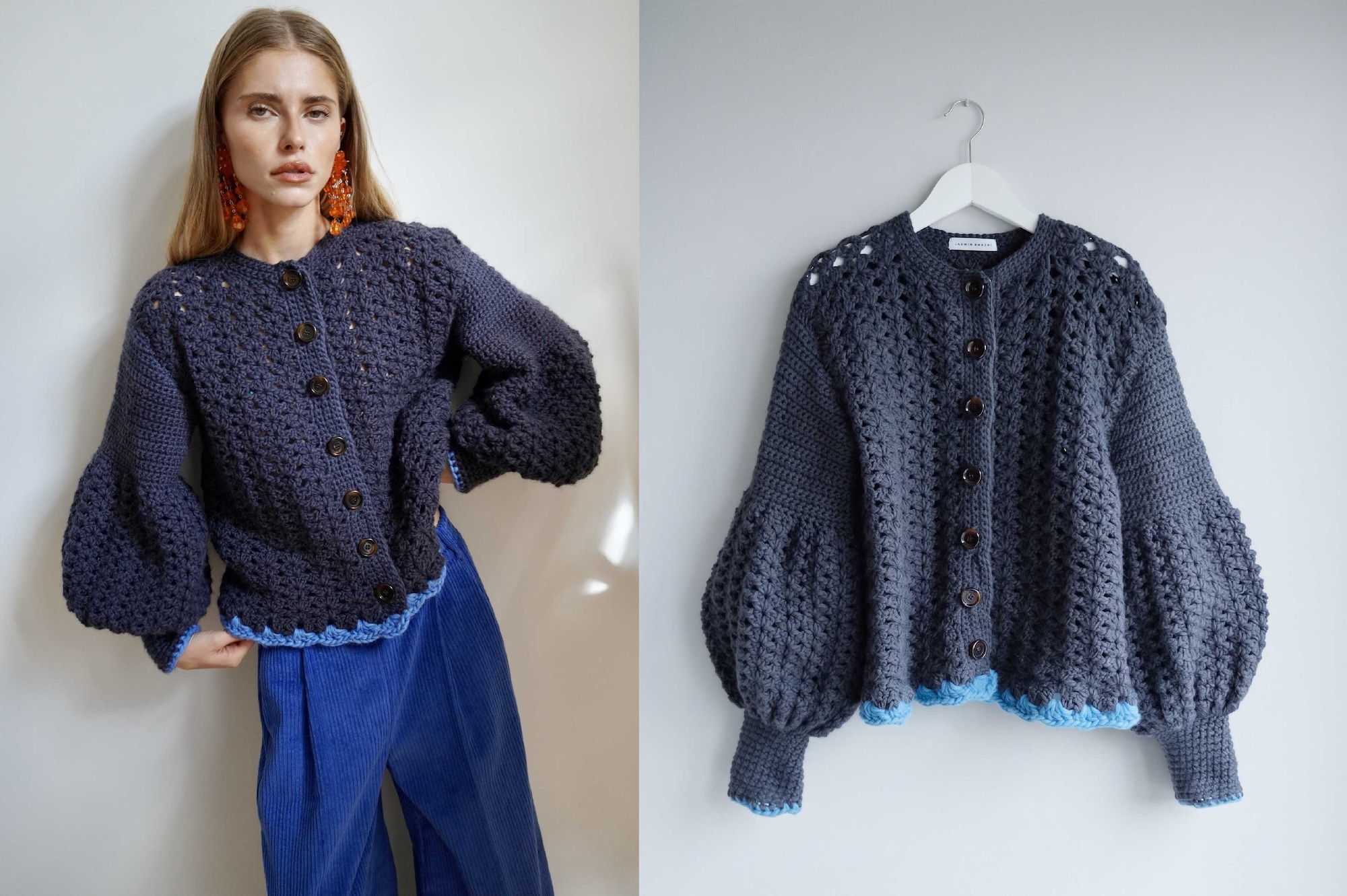Hand knitted cardigan from the Dirndl capsule collection