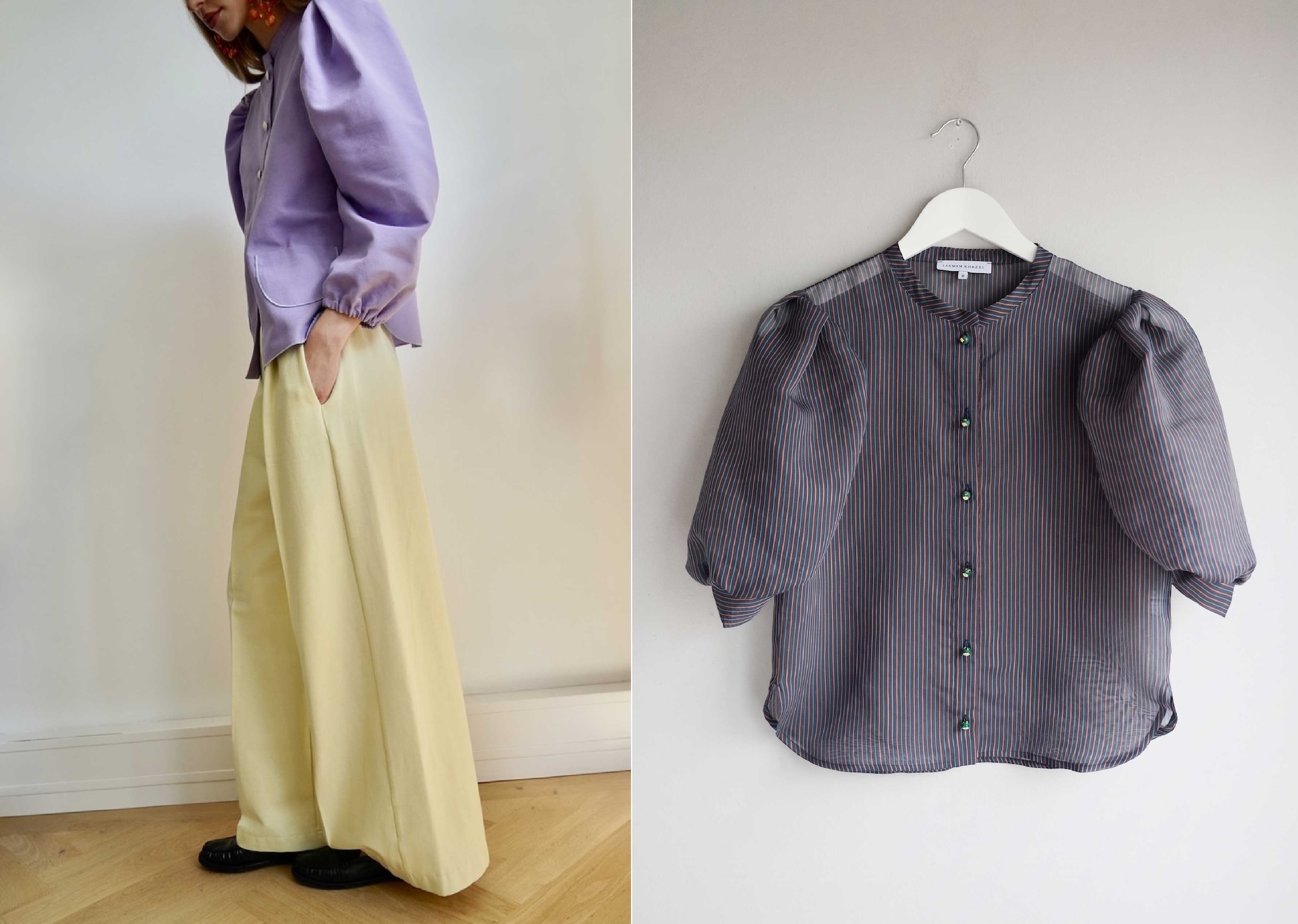 Two takes on the season's signature blouses